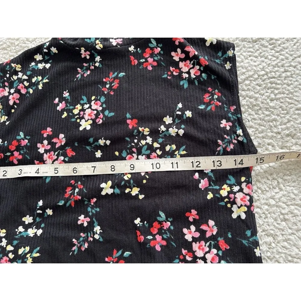 Love...Ady   Black Multicolor Floral Sleeveless Mock Neck Rib Knit Top Size S - Image 5