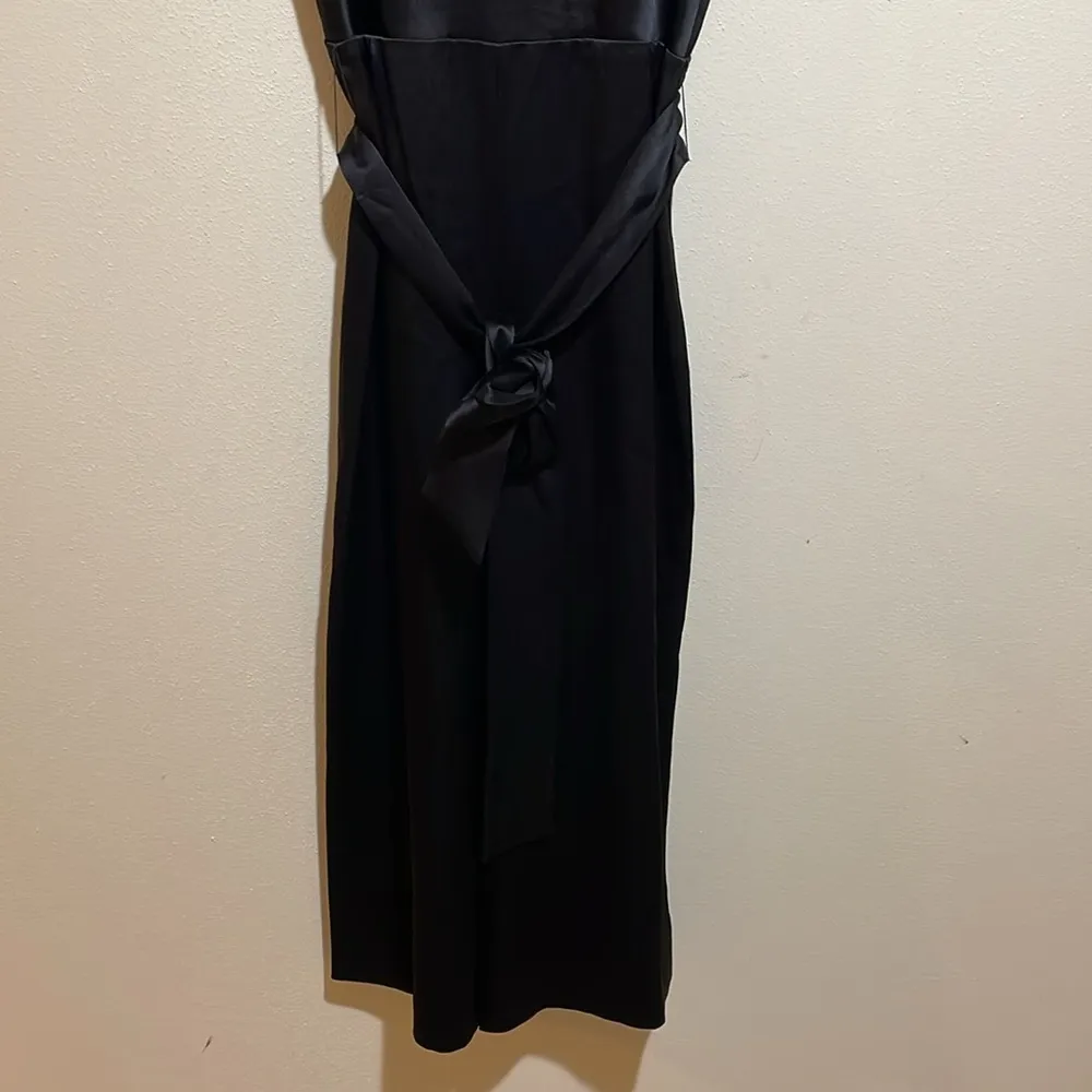 Alice + Olivia Harmon Cropped Belted Wide Leg Gaucho Satin Jumpsuit Black Size 2 - Image 10