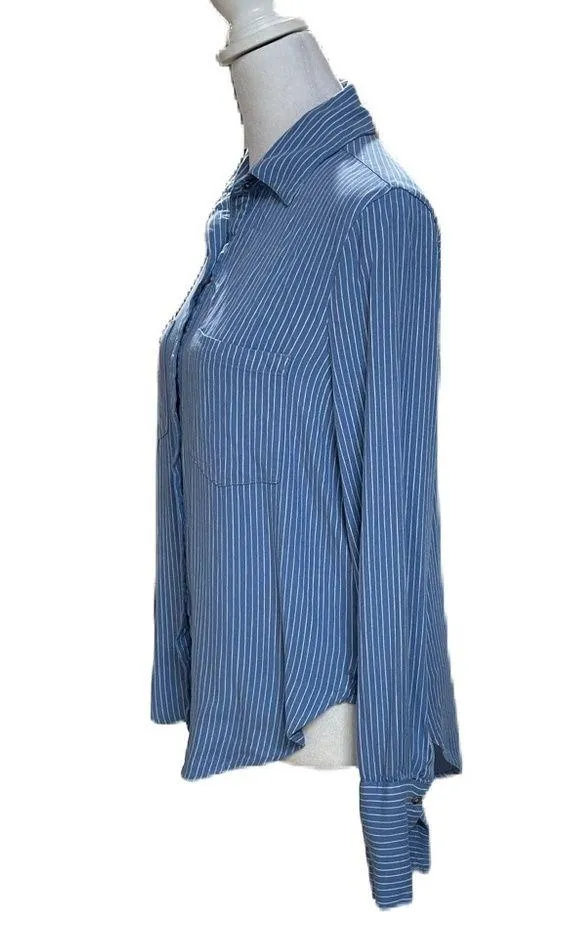 Blue & White Striped Long Sleeve Button Down Women's Shirt Size Small - Image 3