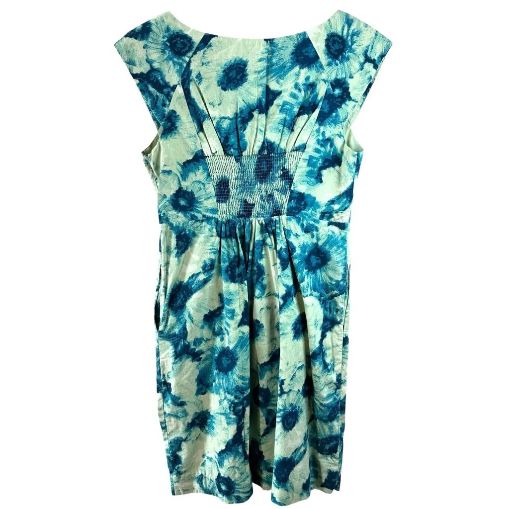 Anthro Floreat Retro Bombshell Blue and Yellow Floral Dress Size 8 Pin-Up - Image 5