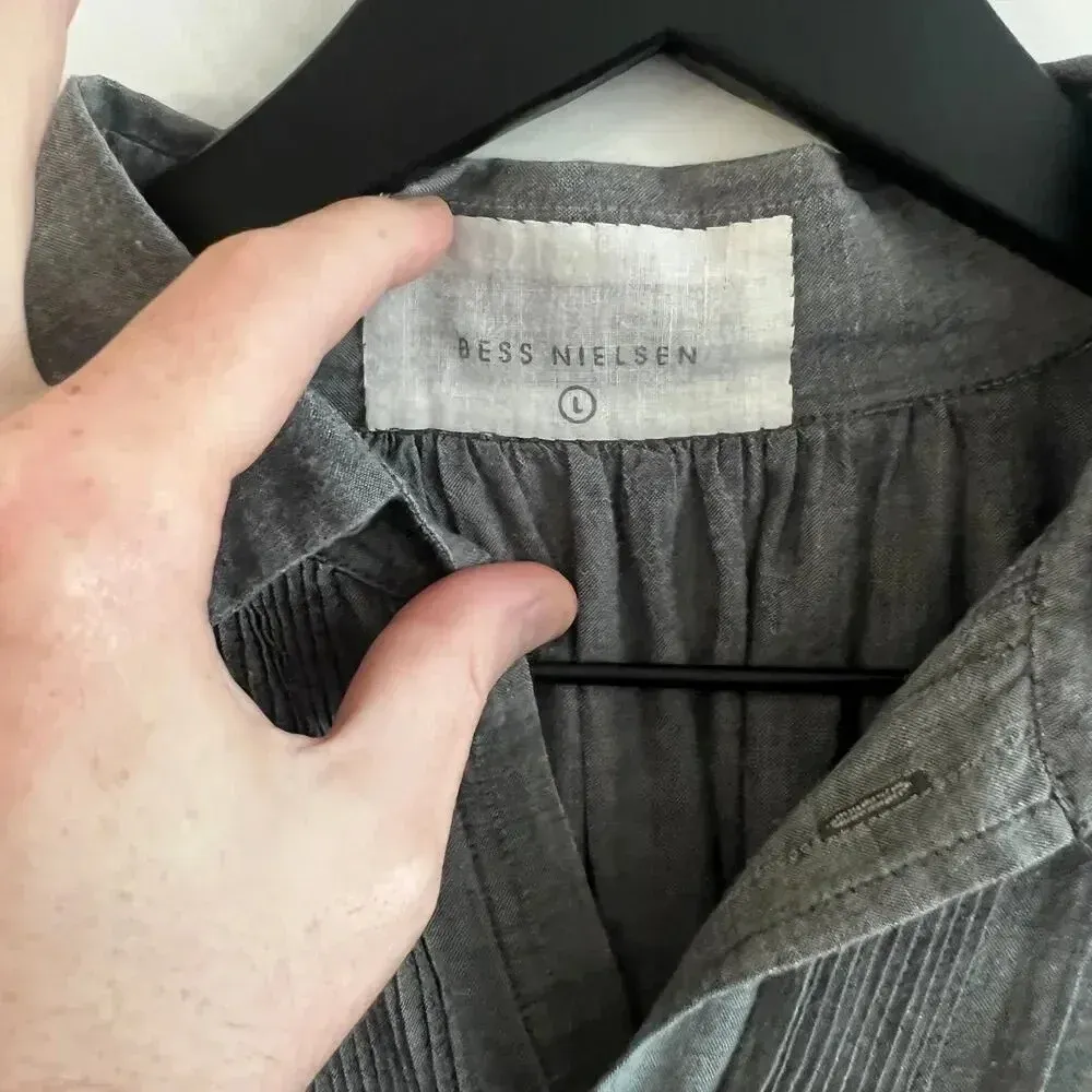 B79 Bess Nielsen Hand Woven Cotton Button Up Dress Size Large Color Grey Gray - Image 3
