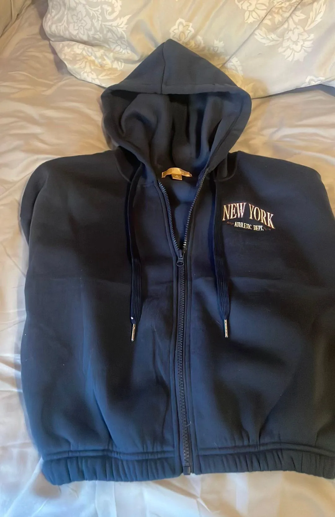 Cropped Zip Up Hooded Sweatshirt Blue Size M - Image 3