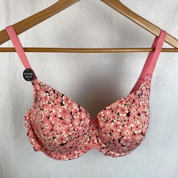 Jockey Pink & Black Floral Underwire Full Cover Tagless T Shirt Bra NEW 34D Size undefined - Image 2