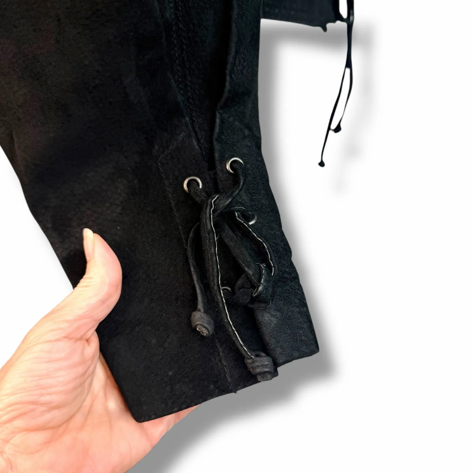 Wilsons Leather Suede Fringe Jacket Boho Western Cowgirl Cropped Black Medium - Image 10