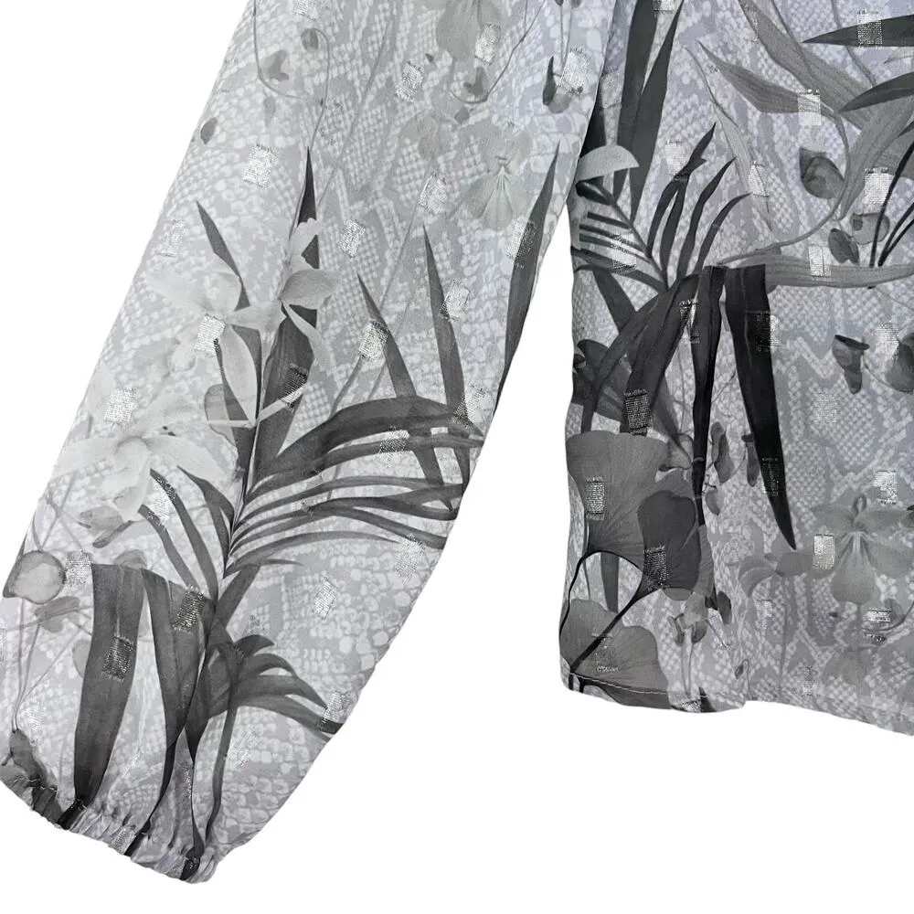 Ted Baker Tibbine Highland Pleated Floral Print Gray Long Sleeve Top Size 0/US 2 - Image 5