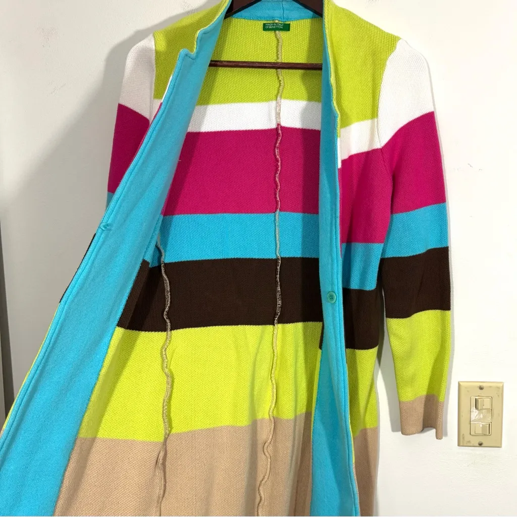 Made in Italy Of Benetton Striped Heavy Knit Long Cardigan Sweater Green - Image 6