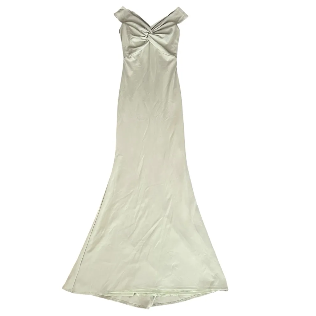 Katie May Women’s Liu Off Shoulder Light Green Twist Front Formal Maxi Dress S - Image 12
