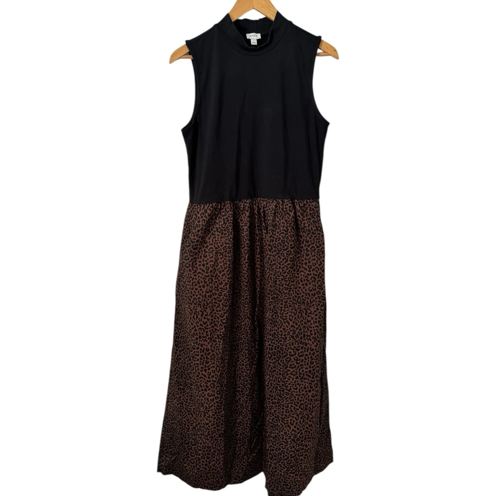 NWT J. Crew Printed Mockneck Knit Mixed Media Leopard Print Dress Size Large Black - Image 2