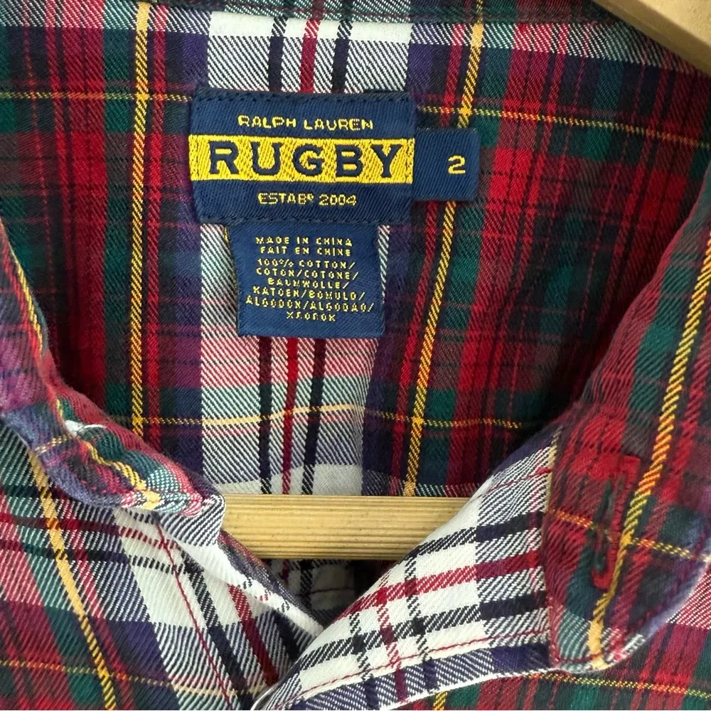 Ralph‎ Lauren Rugby Western Plaid Button Down Size 2 Pearl Snap Buttons Red - Image 2