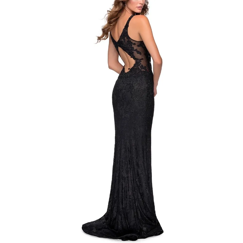 La Femme 28648 Sparkle Lace Plunge Neck Gown - Image 10