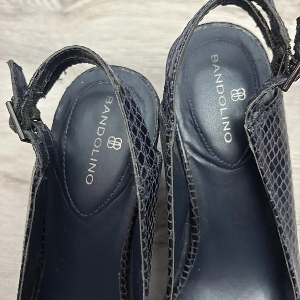 Blue Snakeskin Print Double Buckle Sling Back 3" Block Heels Size 7.5M - Image 7