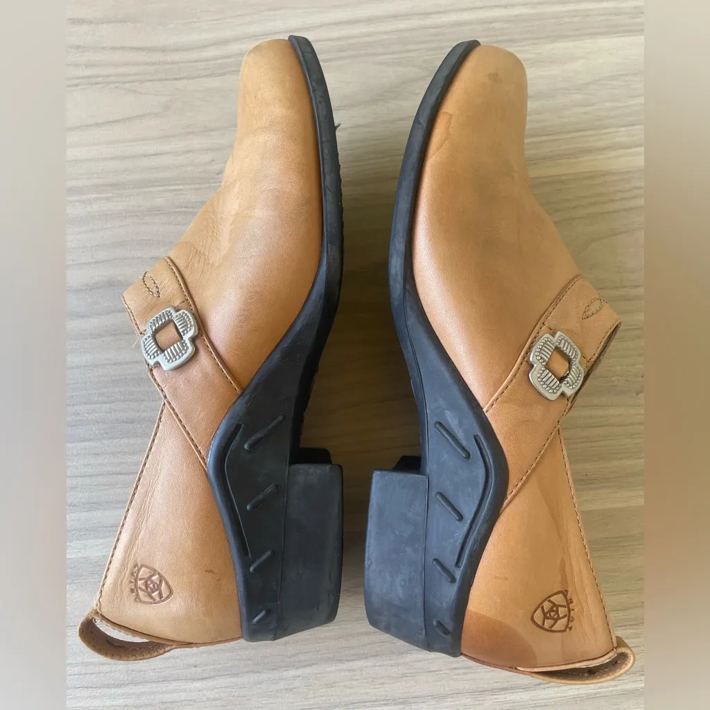 Ariat Tan Leather Slip-On Shoes with Buckle - Image 5