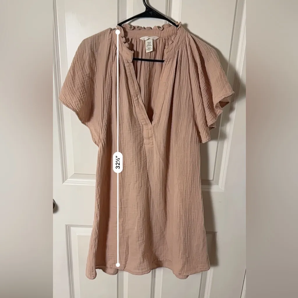 A-Line Muslin Dress H&M Powder Light Pink Ruffle Sleeves XS - Image 12