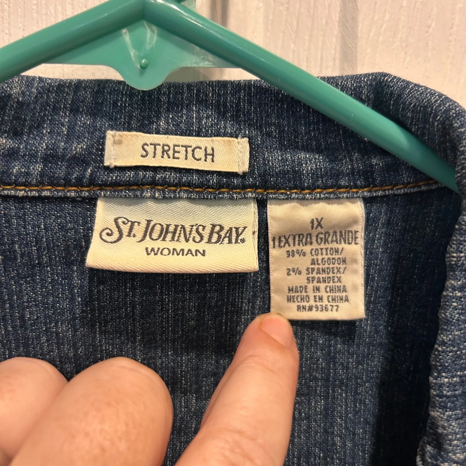 St Johns Bay Women's 1X Denim Blazer Chore‎ Jacket Stretch Dark Wash Plus Size Blue - Image 4