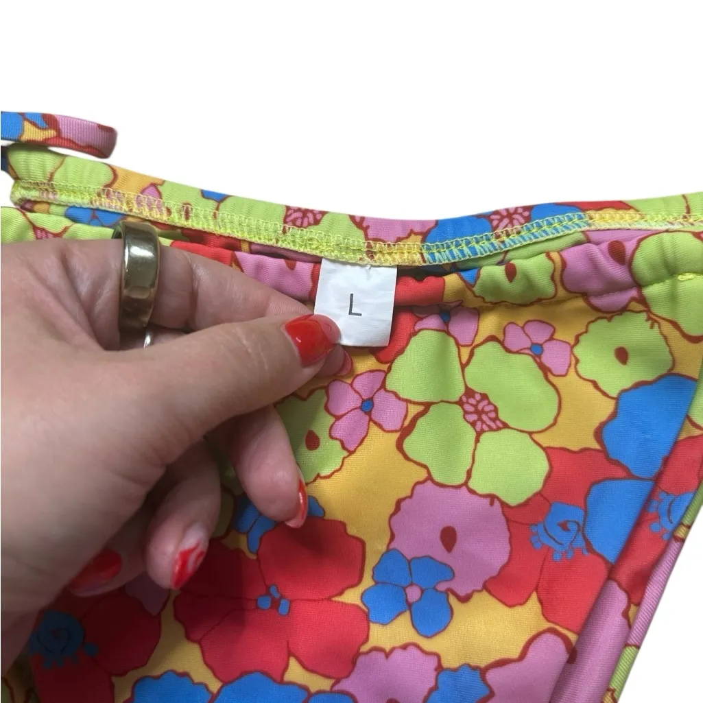 Triangle Cheeky Bright Floral Print Bikini Large Multicolor - Image 5
