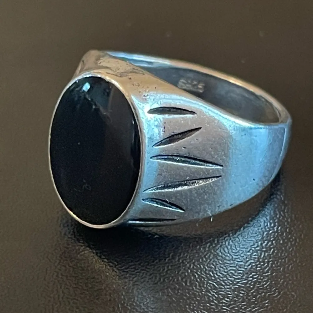 Oval black obsidian stone S925 silver ring size 10 - Image 3