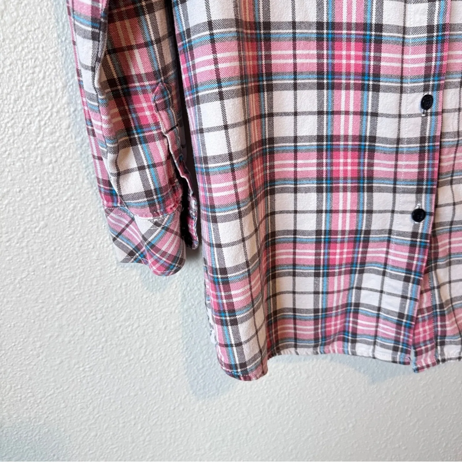 Matchstick Pink White Plaid Button Down Shirt Dress Womens M Preppy Casual Fall Size M - Image 7