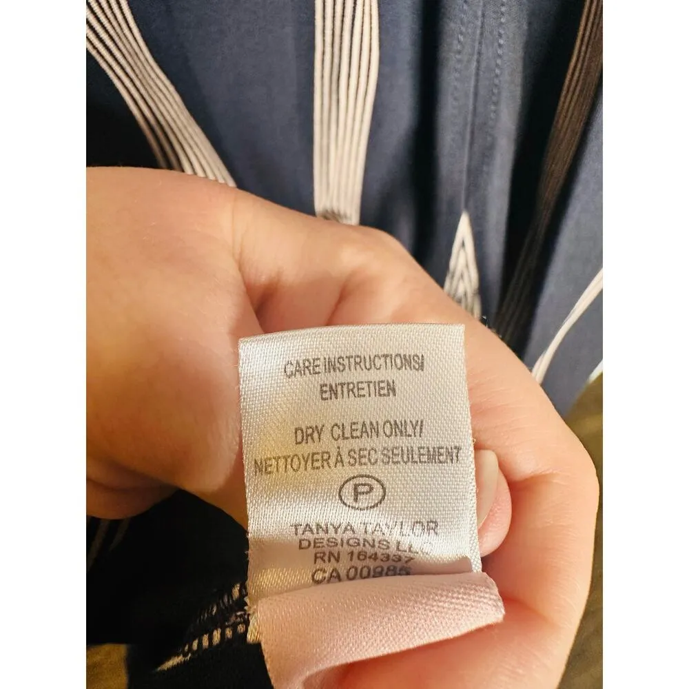 TANYA TAYLOR Dark Navy Blue Pinstripe A-Line Sleeveless Midi Dress Size Large - Image 14