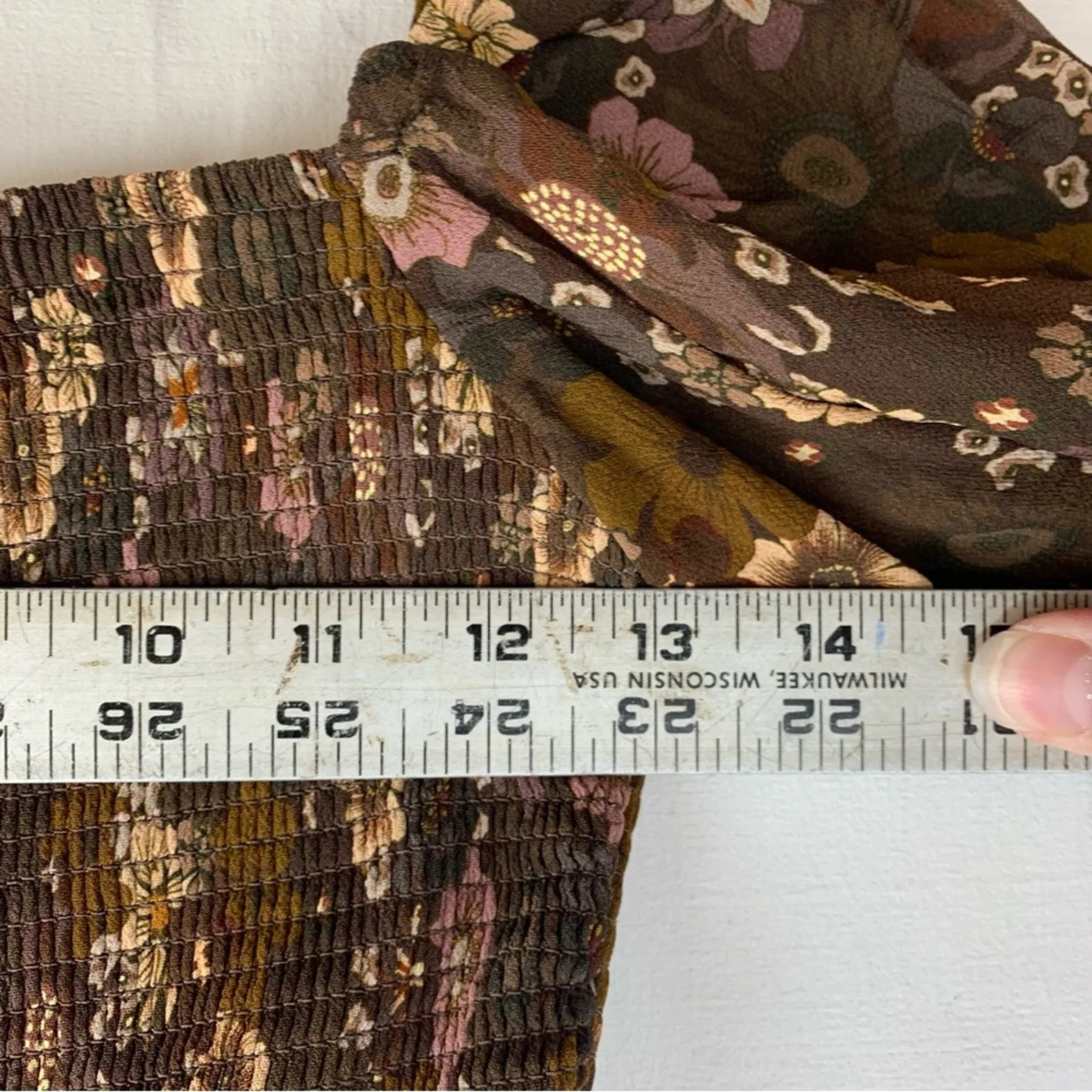 Wilfred size small grace midi sun dress brown white floral square neck boho - Image 9