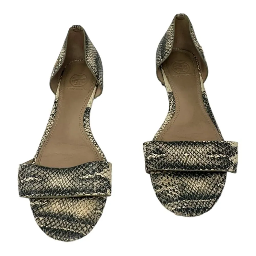 Tory Burch Savannah D'Orsay Snakeskin Print Flat Sandals Size 8.5 - Image 11