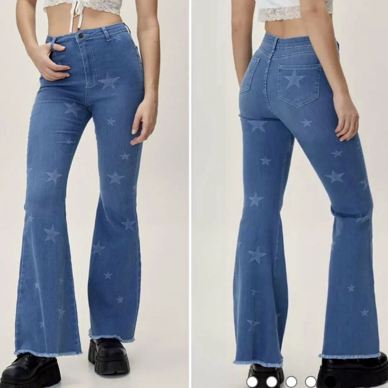 NASTY GAL High Waist Flare Star‎ Print Jeans Patriotic Western Size 8 Festival - Image 2