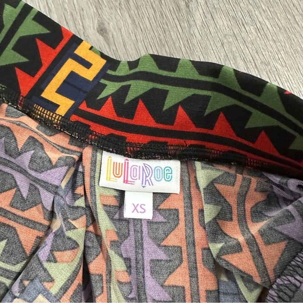 LuLaRoe Madison Black Multicolor Geometric Print Pleated A-Line Mini Skirt Sz XS - Image 3