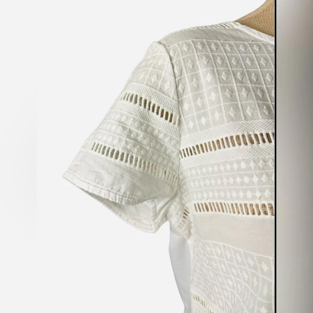 Joules Primrose‎ Broderie Jersey Mix White Peplum Top Size 8 Short Sleeve Eyelet - Image 3