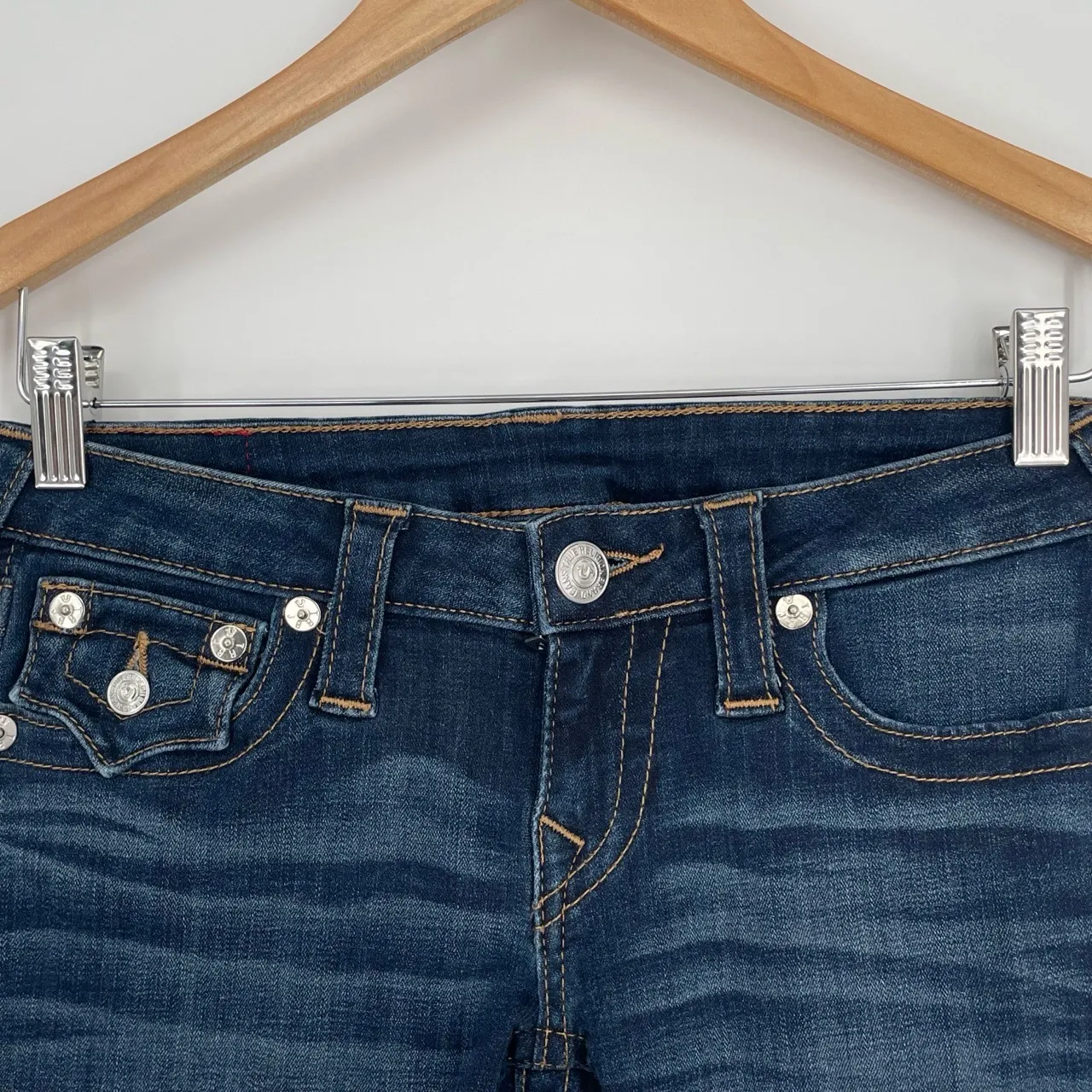 True Religion Womens Dark‎ Wash Frayed Hem Denim Cutoff Retro Shorts Size 25 - Image 2