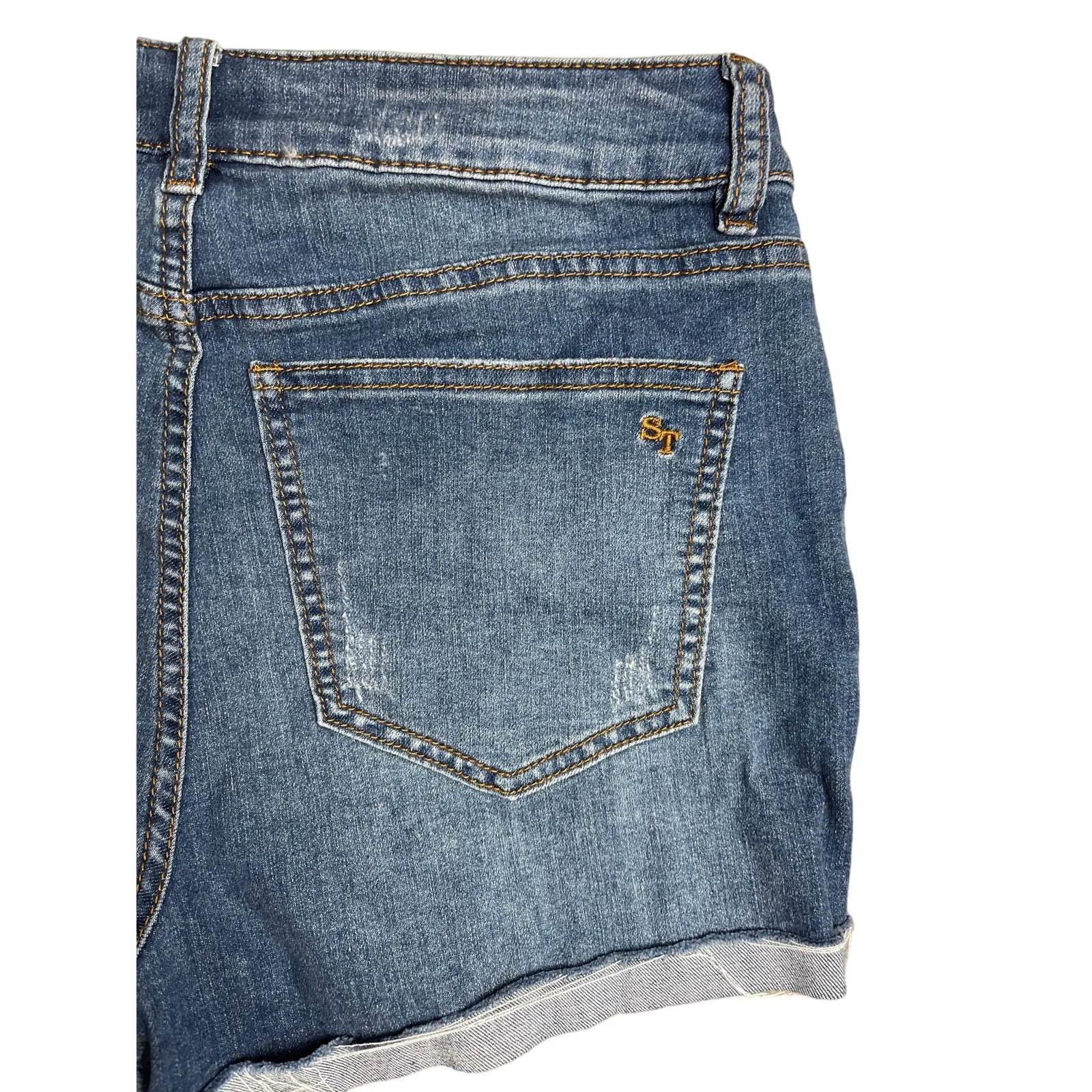 Southern Tide Hayes High Waisted‎ Distressed Indigo Denim Shorts Size 28 - Image 6