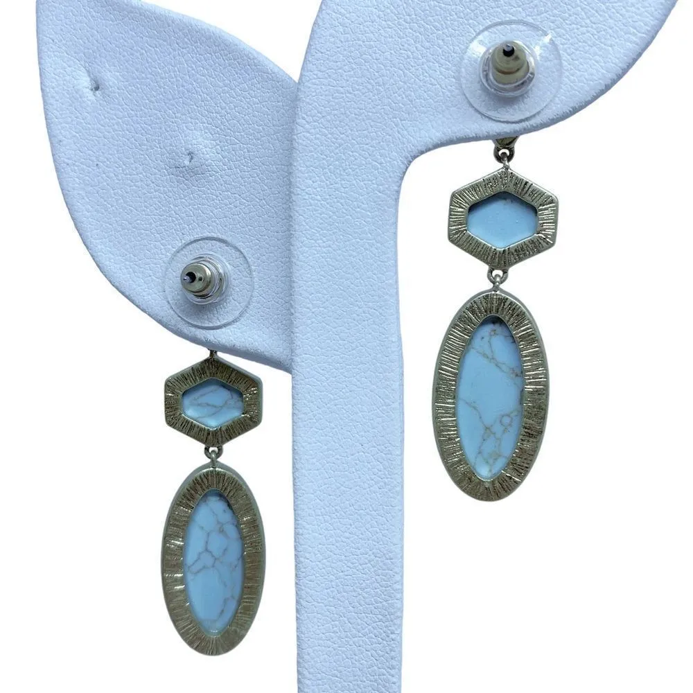 Blue + Goldtone Drop Stud Dangle Earrings - Image 3
