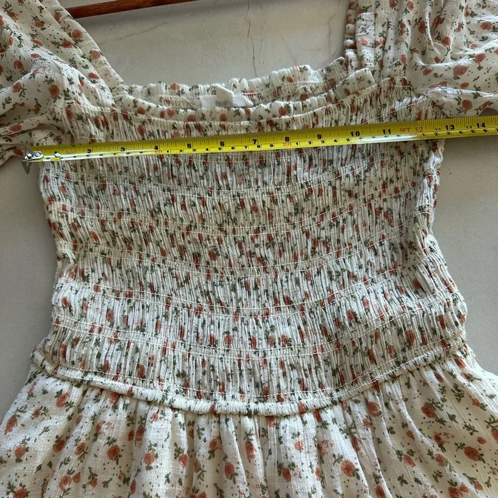 MINE Cream with Peaches Ruffle Mini Dress size Medium​​ Orange - Image 10