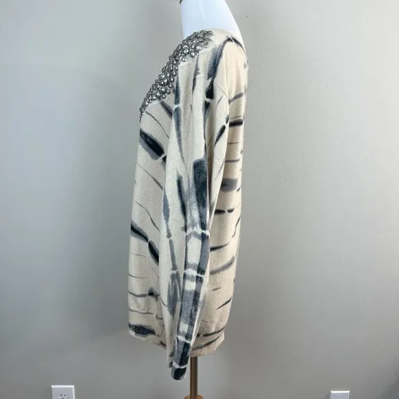 Torn By Ronny Kobo Tunic Sweater M‎ 100% Cashmere Tie Dye Bead Embellishe… - Image 7