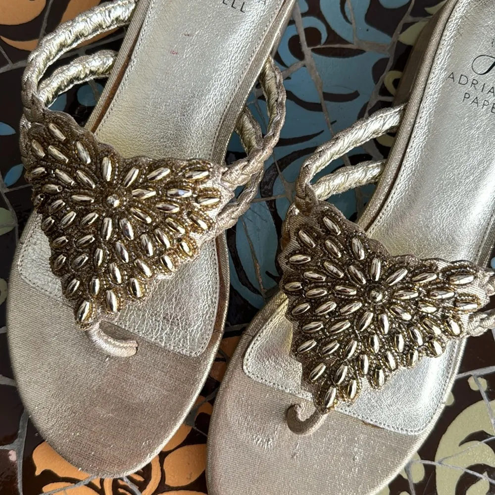 ADRIANNA PAPELL GOLD BEADED SANDALS Sz: 7.5/EU 37.5 - Image 4