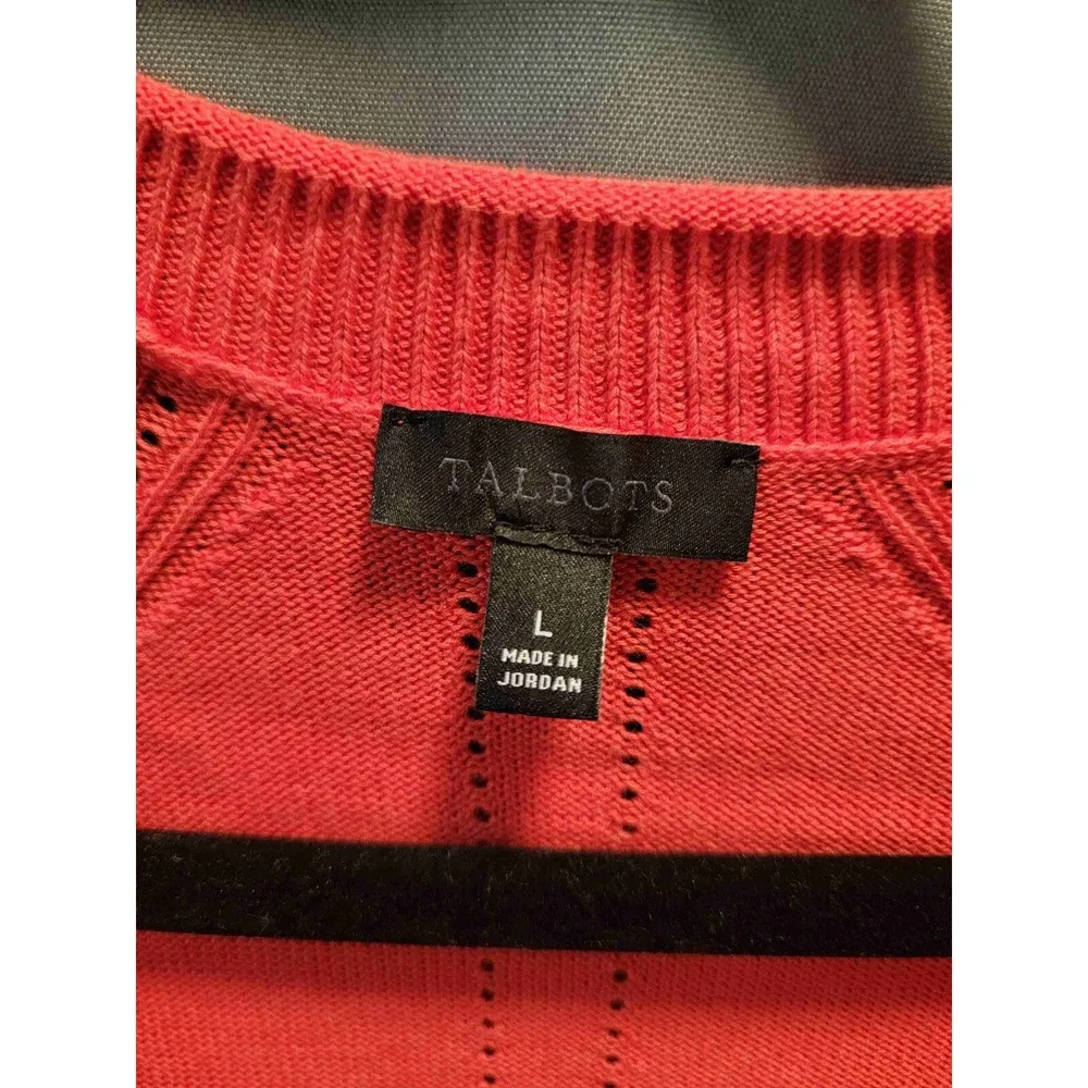 Talbots Red Long Sleeve Button Front Knit Pattern Cardigan Size Large b55 - Image 2