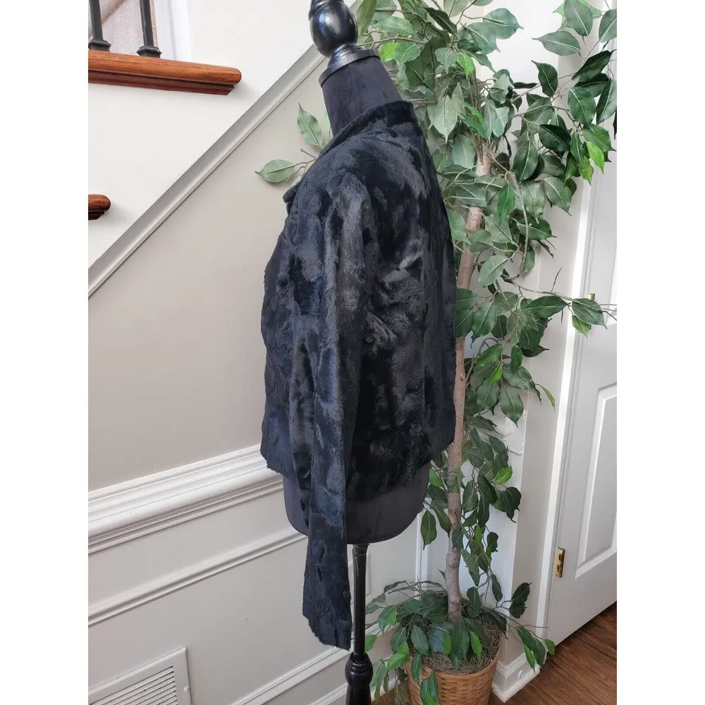 Monika Turtle Studio Black Faux Fur Long Sleeve Casual Front Zip Jacket Large - Image 4