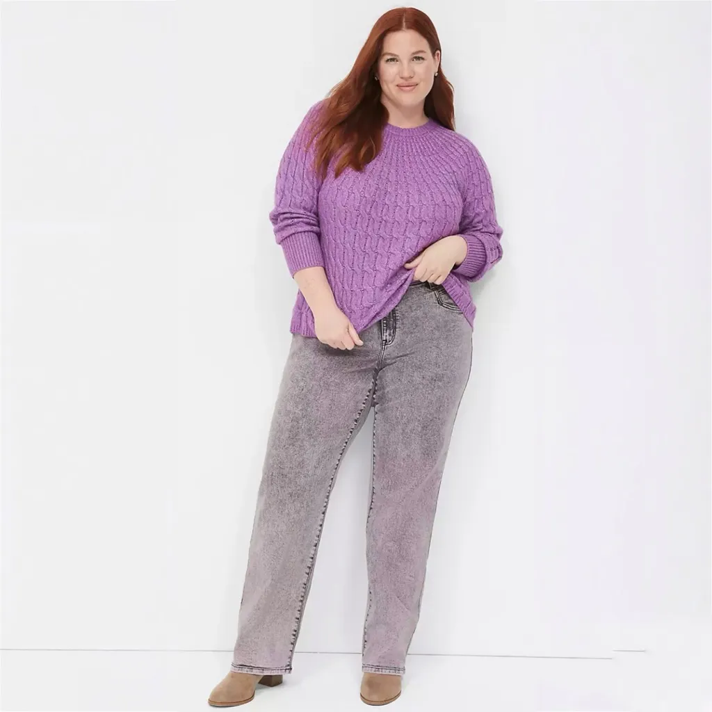 Lane Bryant Women's Purple Round-Neck Cable Knit Sweater Plus Size 18/20 - Image 3