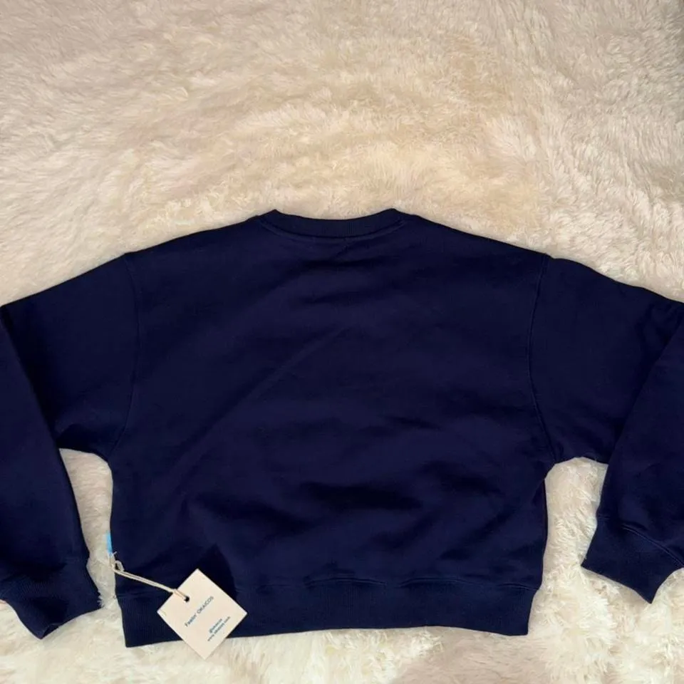 NWT Okaicos Navy Turks Embroidered Crop Top Medium 100% French Terry Cotton - Image 5