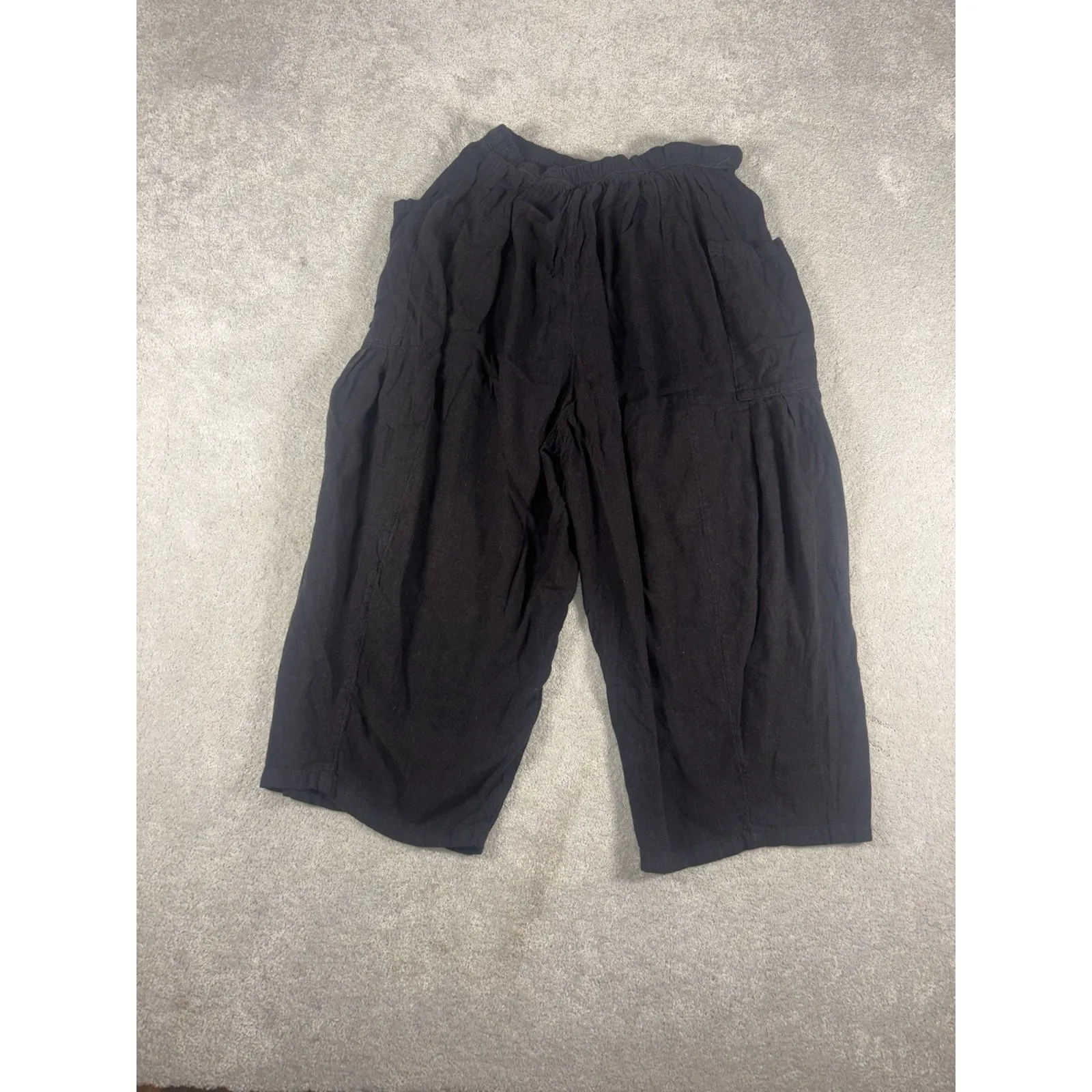 free people barrel pants black pull on viscose linen Small Oversized Pockets - Image 9