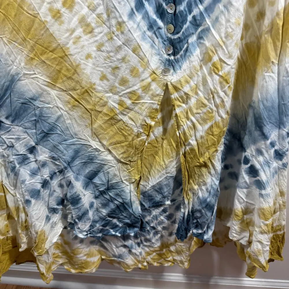 ELAN The Macedonia Maxi Dress Women M Mustard Blue Tie Dye Strapless Boho Spring - Image 5