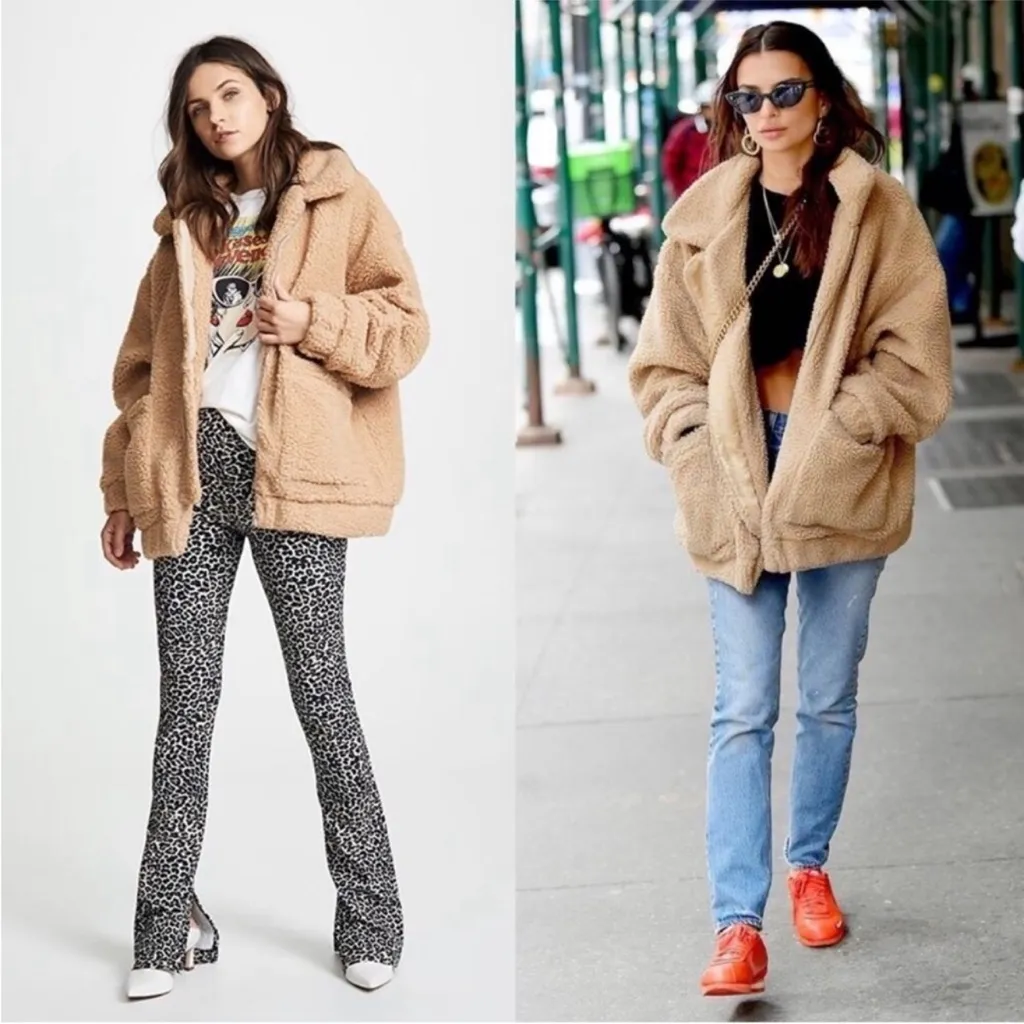 I Am Gia Pixie Tan Oversized Teddy Sherpa Bomber Coat size Small $99 - Image 14