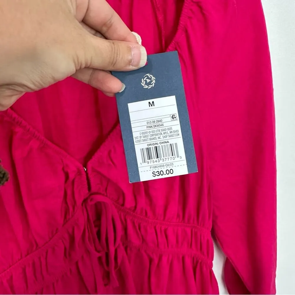 Universal Threads Women's Tie-front Puff 3/4 Sleeve Midi Dress Pink size Medium - Image 6