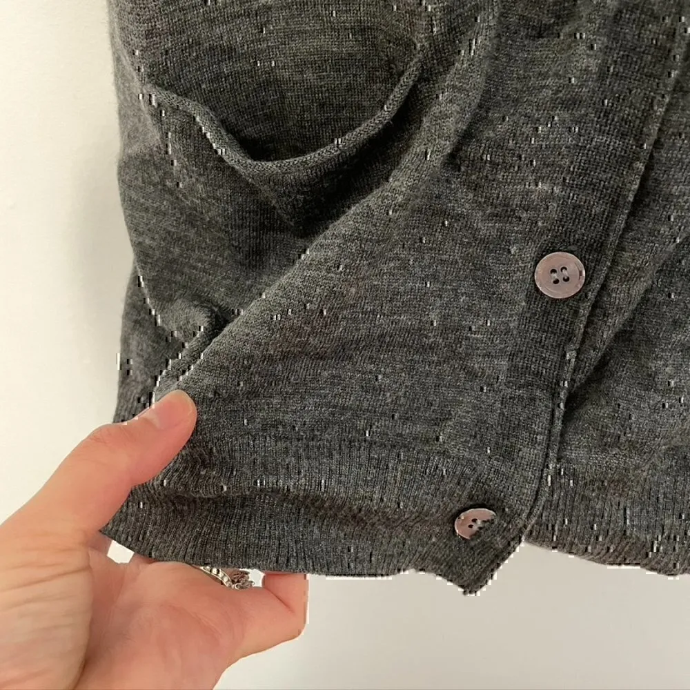 J.MCLAUGHLIN J MCLAUGHLIN Gray V-Neck 3/4 Sleeve MERINO WOOL Cardigan Sweater M - Image 10