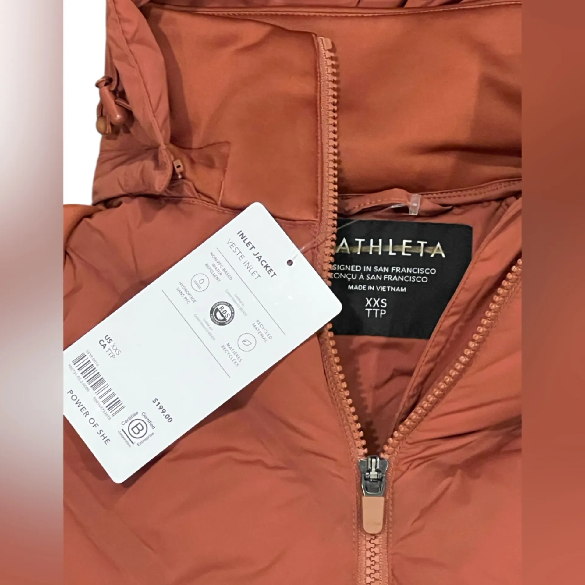 Athleta Inlet Athletic Hooded Workout Jacket stretch Sienna Brown Medium XXS NWT - Image 6