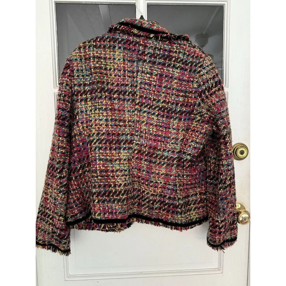 Sag Harbor Muti Colored Blazer Size 16 velvet trim pockets brass button - Image 4