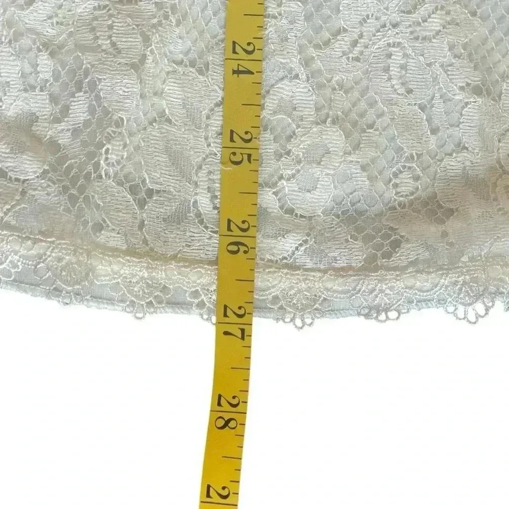 Vintage Shadowline Ivory Lace Slip Dress Gown Spaghetti Straps Flower Small White - Image 10