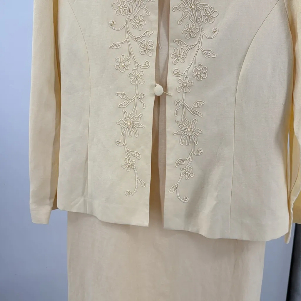 Jessica Howard Butter Yellow Embroidered Midi Dress and jacket 2pc set 12 linen - Image 5