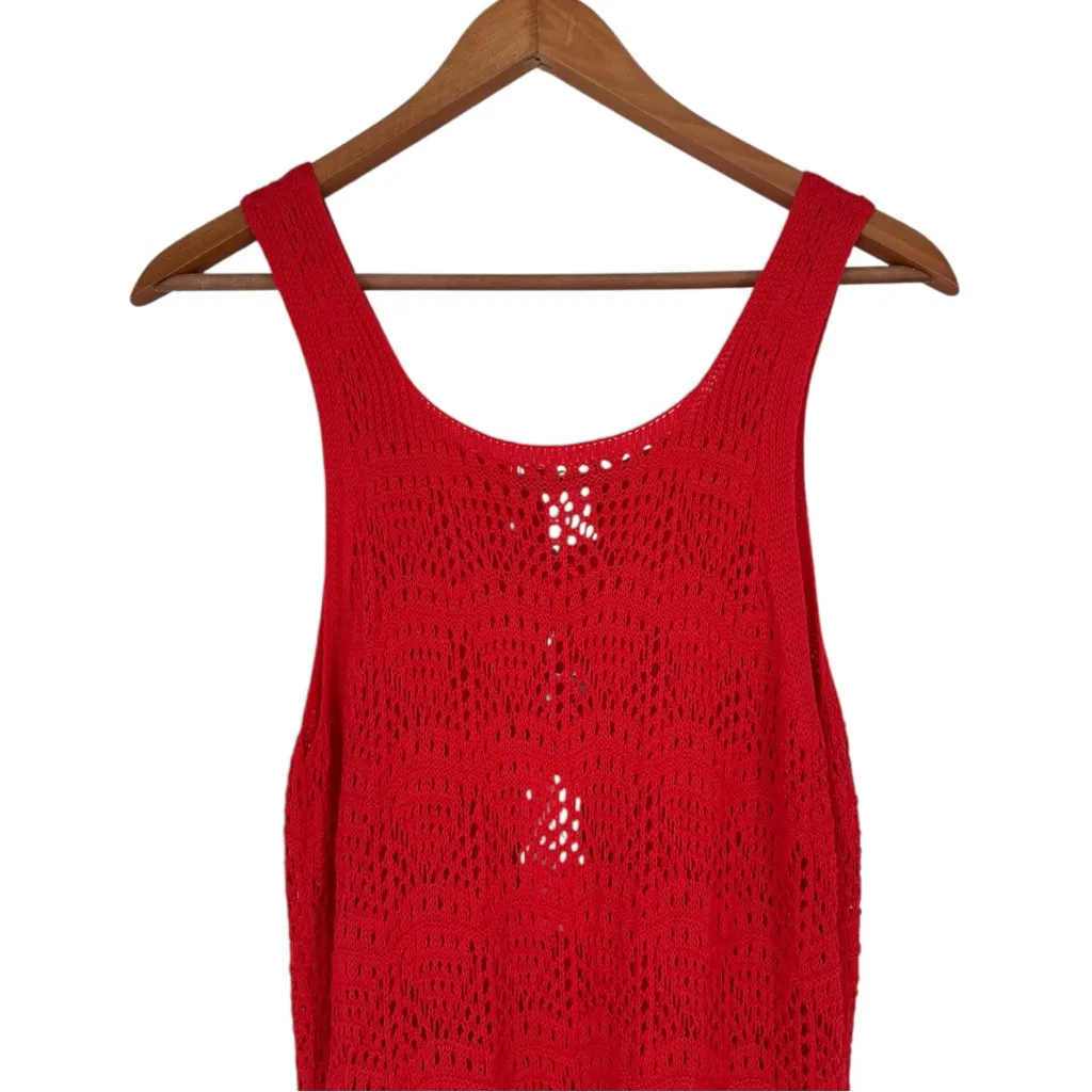 C&C California Red Crochet Knit Coverup Dress size Medium Sleeveless Tank Scoop - Image 6