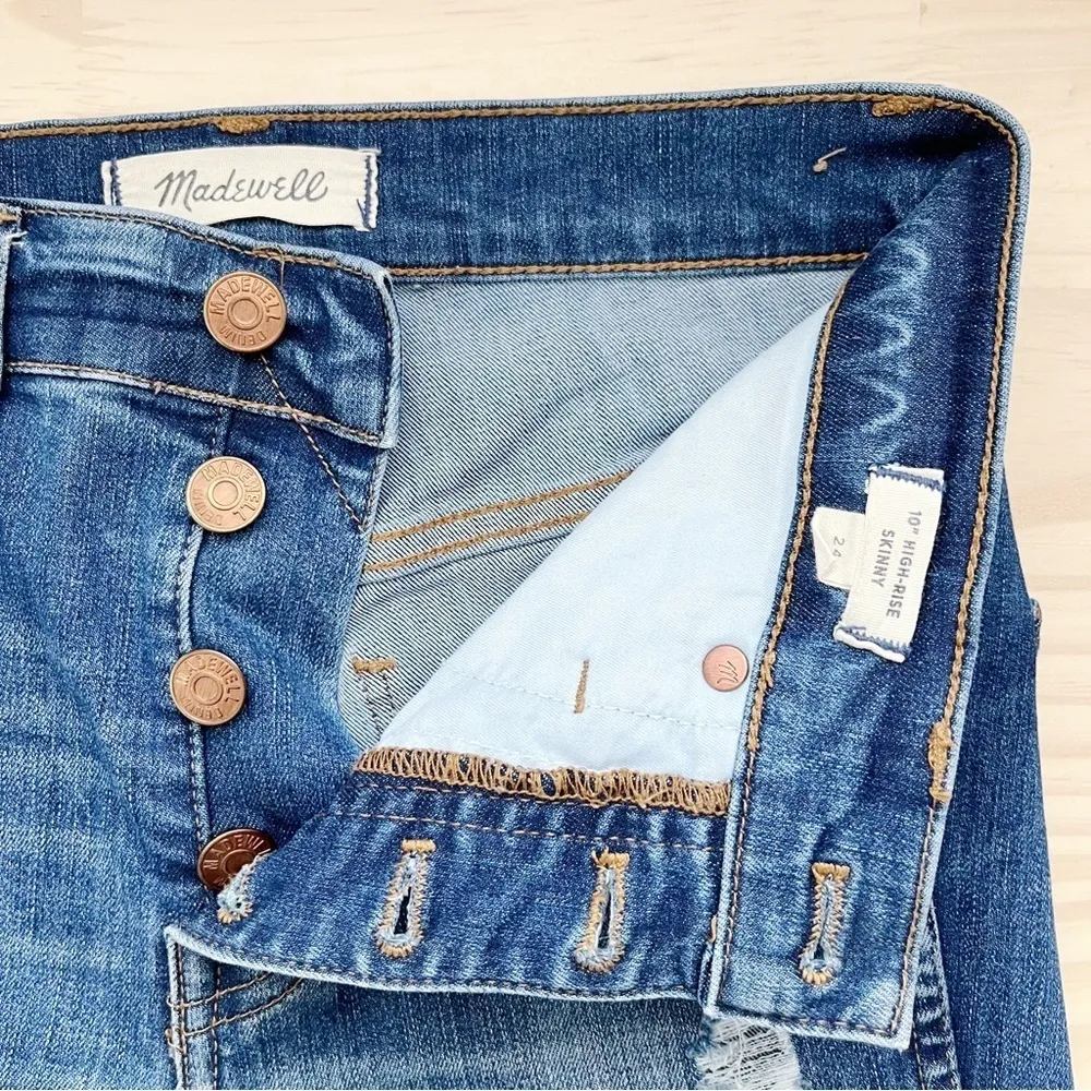 Madewell • 10" High-Rise Skinny Jeans Drop-Hem Edition Button Fly in Blue, Sz 24 - Image 5