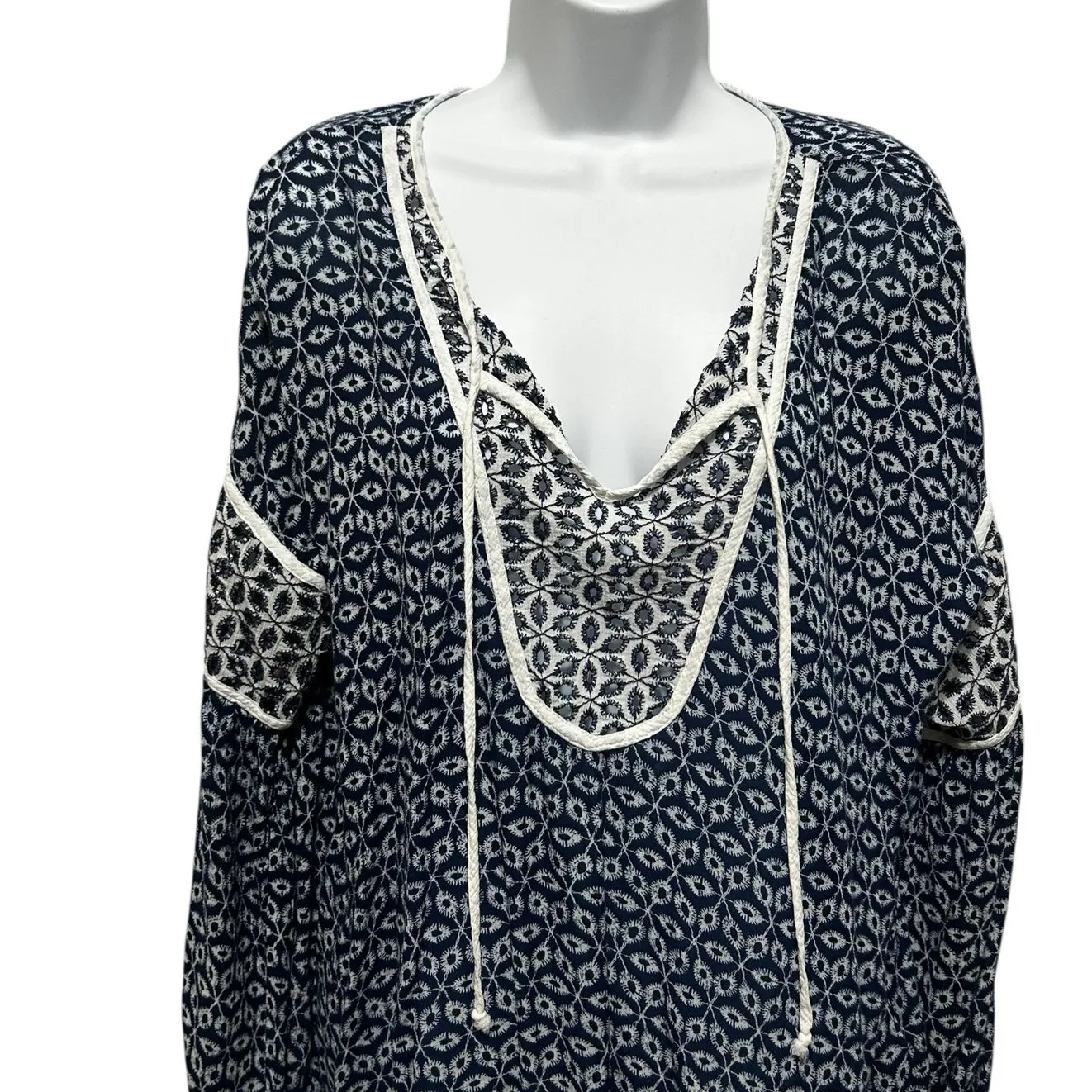 Fever Womens Boho Peasant Top XL Blue Embroidered Rayon Cottagecore Hippie Style - Image 5