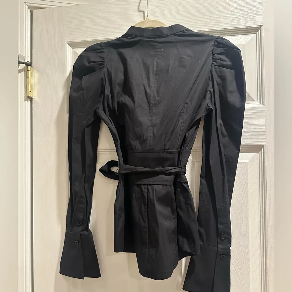 KAREN MILLEN Panelled Waist Shirt black buff sleeve blouse - Image 7